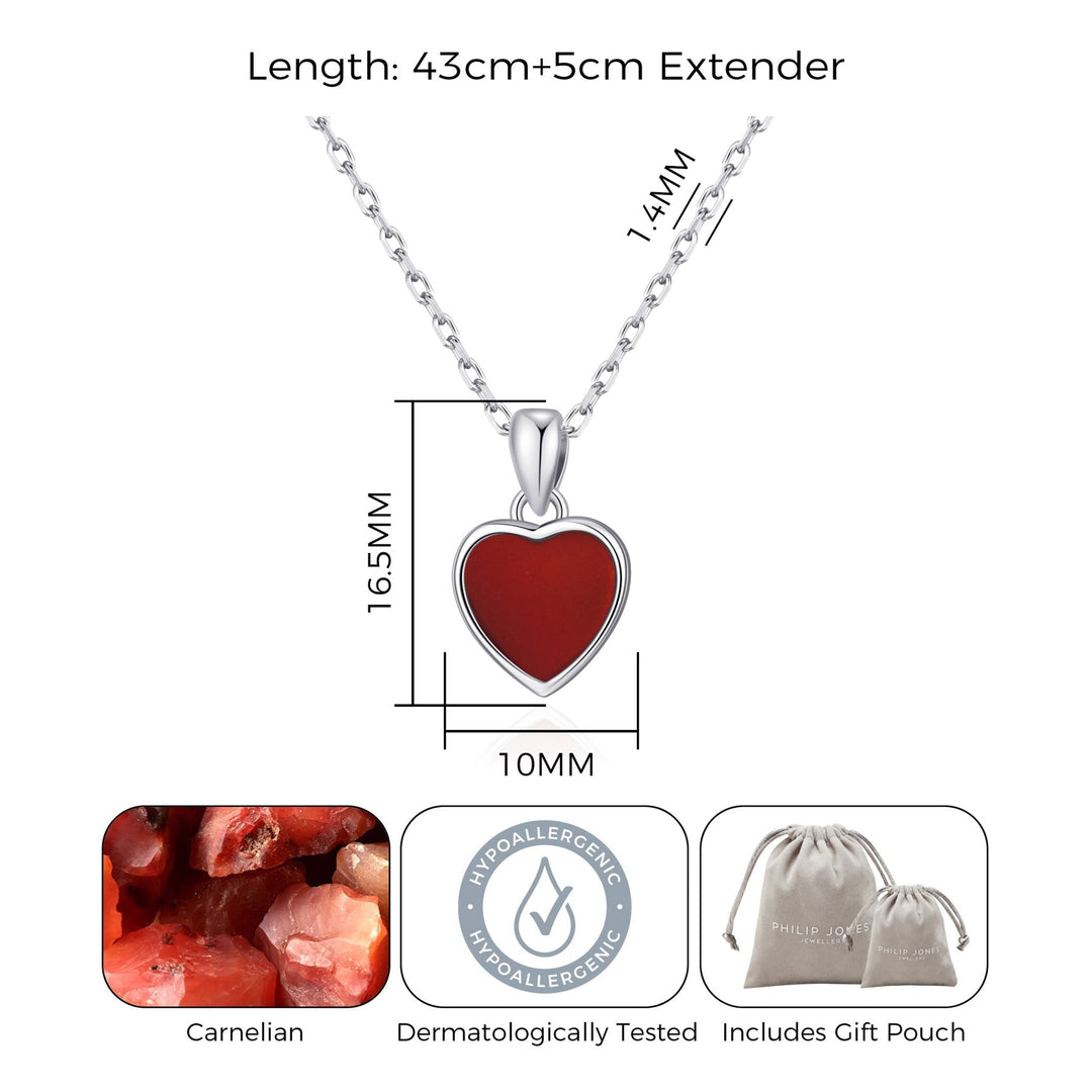 Carnelian Gemstone Heart Necklace - Philip Jones Jewellery