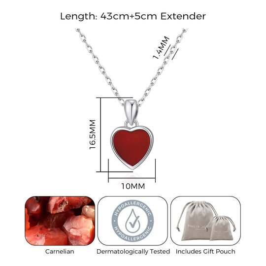 Carnelian Gemstone Heart Necklace - Philip Jones Jewellery