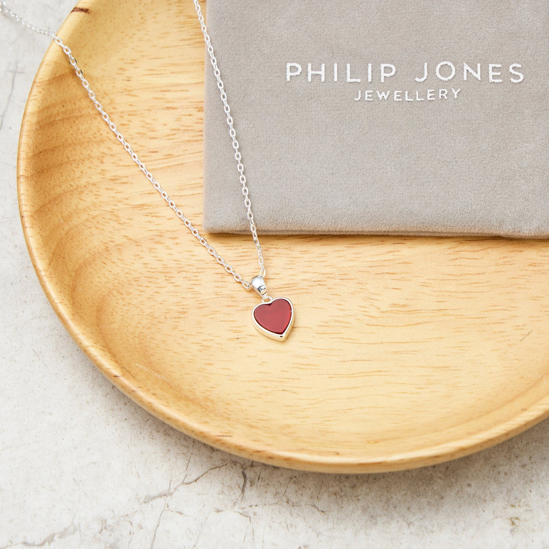 Carnelian Gemstone Heart Necklace - Philip Jones Jewellery