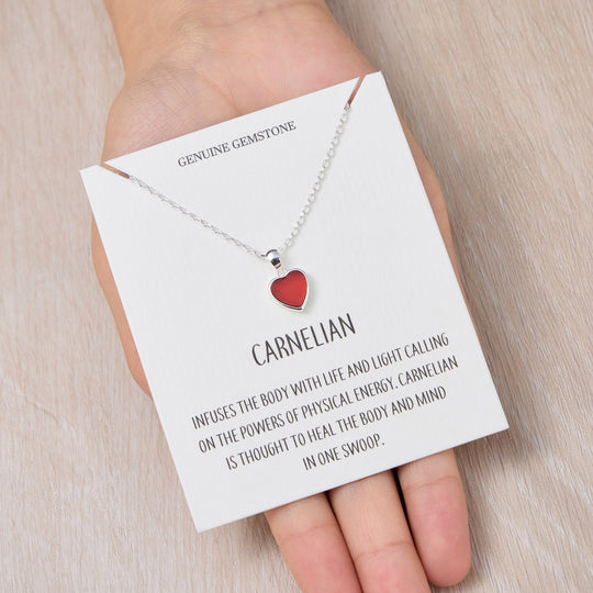 Carnelian Gemstone Heart Necklace with Quote Card - Philip Jones Jewellery