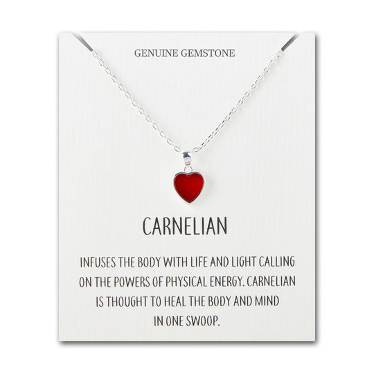 Carnelian Gemstone Heart Necklace with Quote Card - Philip Jones Jewellery