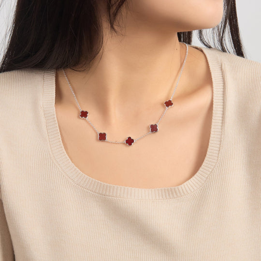 Carnelian Gemstone Multi Clover Necklace - Philip Jones Jewellery