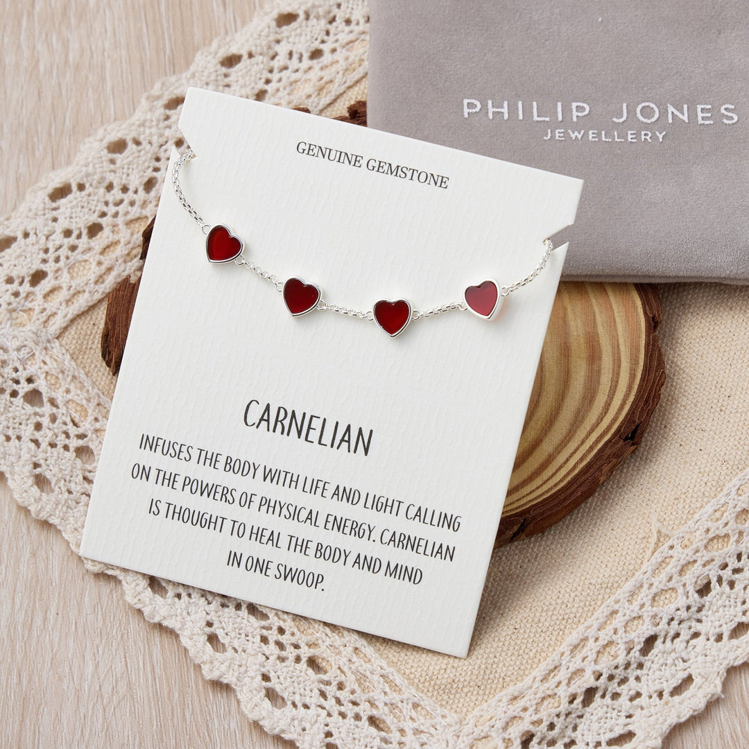Carnelian Gemstone Multi Heart Friendship Bracelet with Quote Card - Philip Jones Jewellery