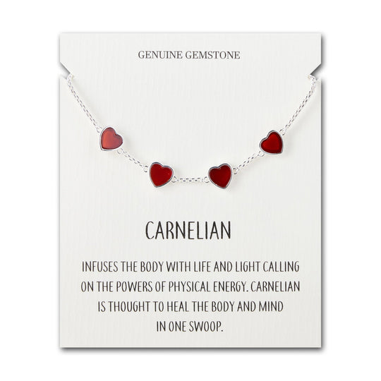 Carnelian Gemstone Multi Heart Friendship Bracelet with Quote Card - Philip Jones Jewellery