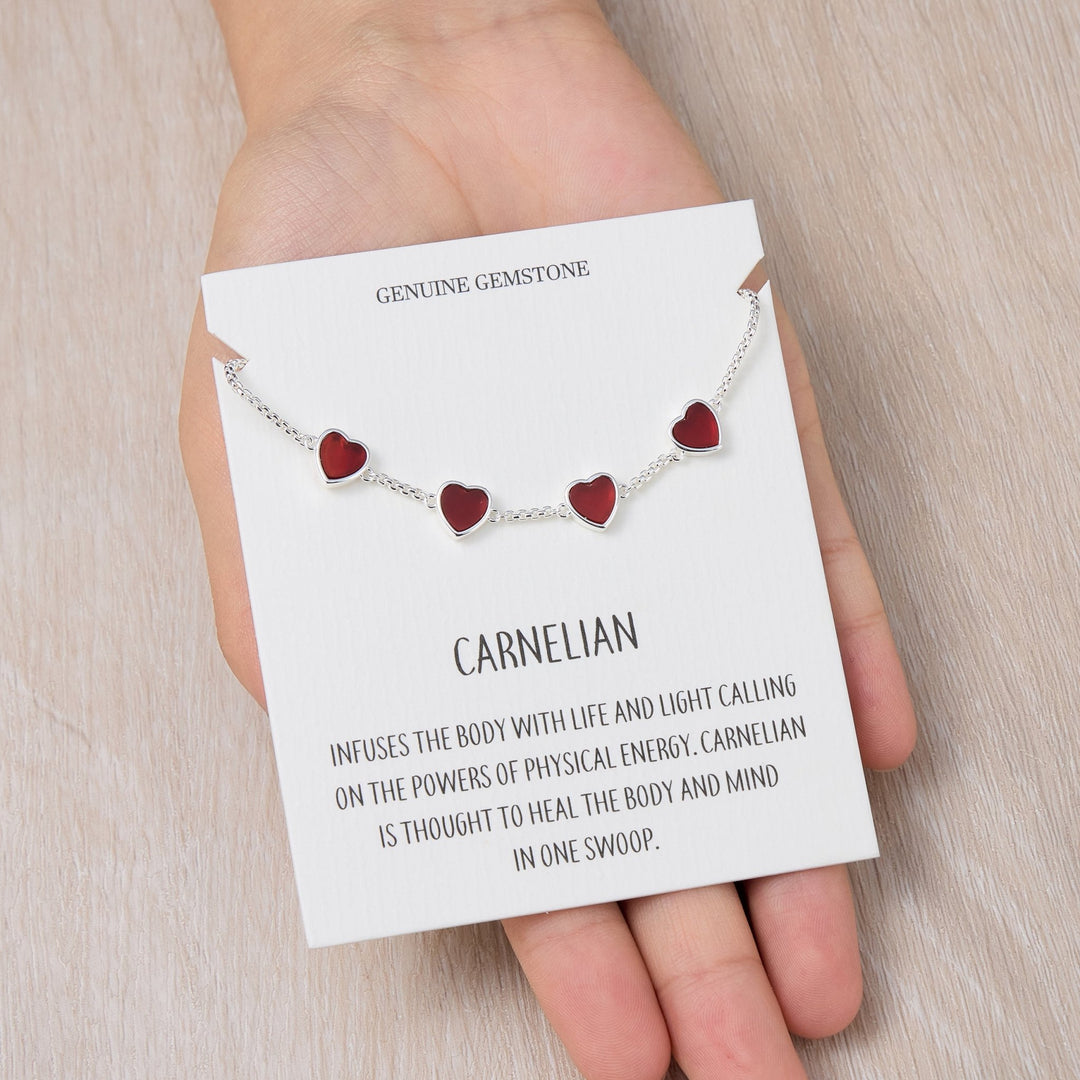 Carnelian Gemstone Multi Heart Friendship Bracelet with Quote Card - Philip Jones Jewellery