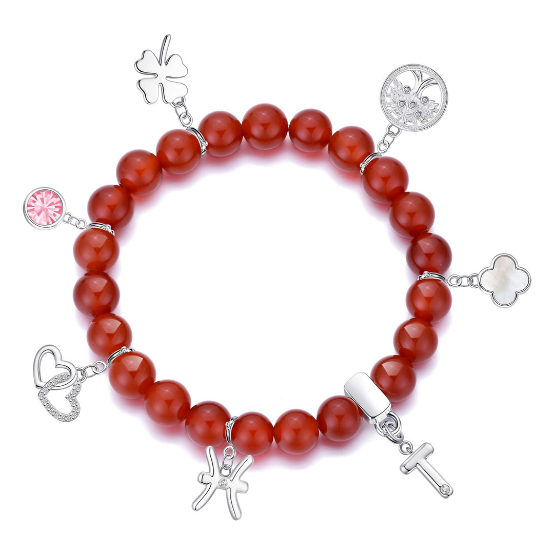 Carnelian Gemstone Stretch Bracelet with Choice of Charms - Philip Jones Jewellery