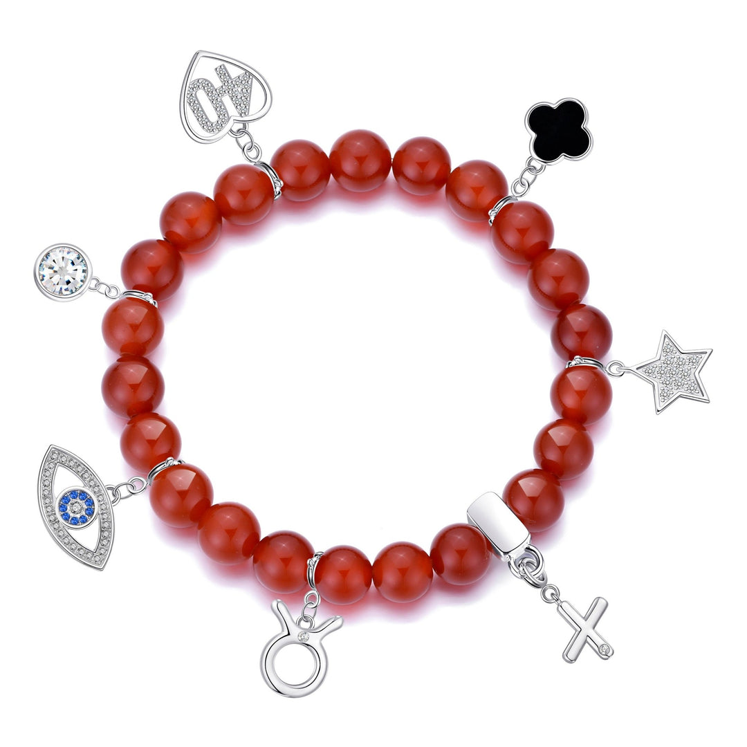 Carnelian Gemstone Stretch Bracelet with Choice of Charms - Philip Jones Jewellery