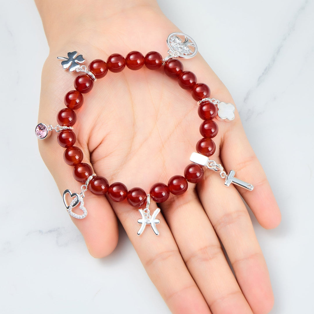 Carnelian Gemstone Stretch Bracelet with Option of Charms - Philip Jones Jewellery