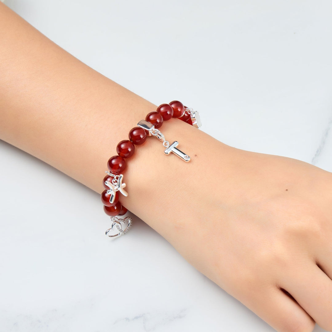 Carnelian Gemstone Stretch Bracelet with Option of Charms - Philip Jones Jewellery