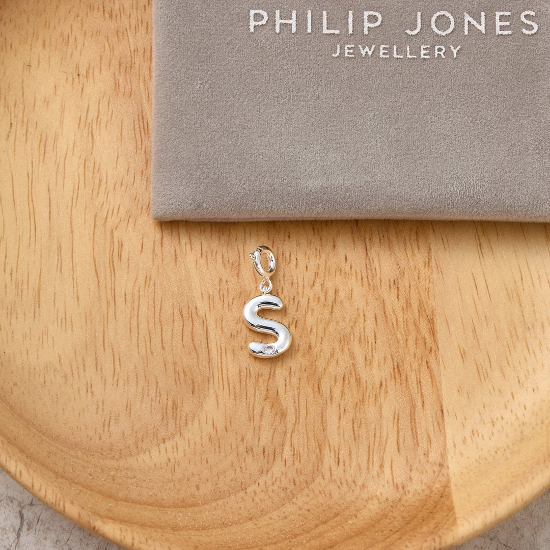 Clip On Initial Charms Letter A - Z Created with Zircondia® Crystals - Philip Jones Jewellery