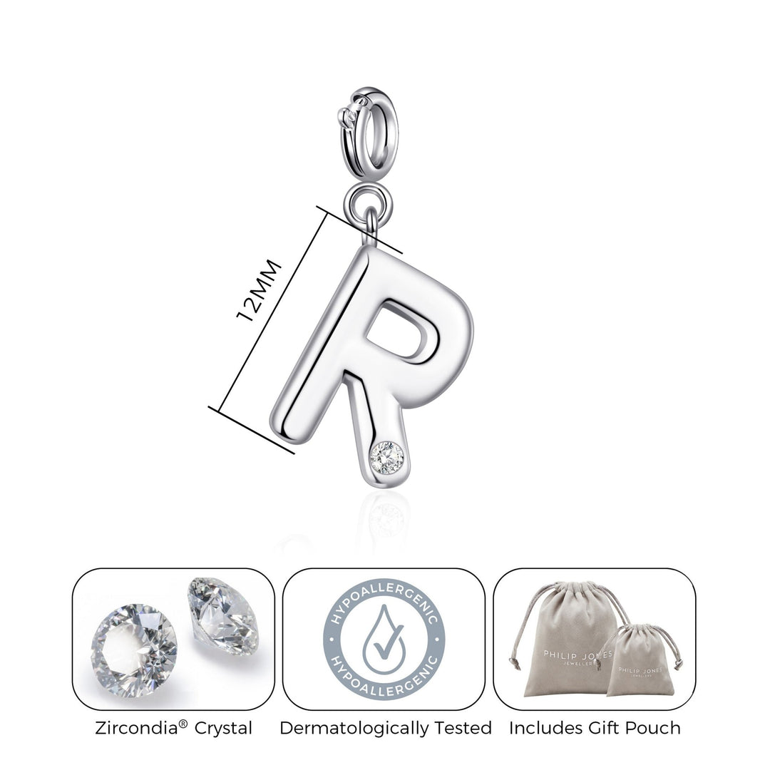 Clip On Initial Charms Letter A - Z Created with Zircondia® Crystals - Philip Jones Jewellery