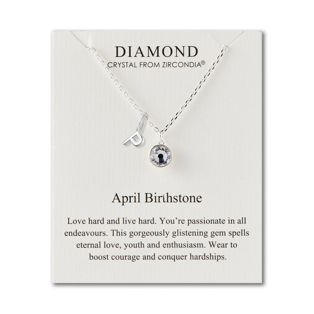 Customisable April (Diamond) Birthstone Necklace with Choice of Initial Charms (A - Z) - Philip Jones Jewellery
