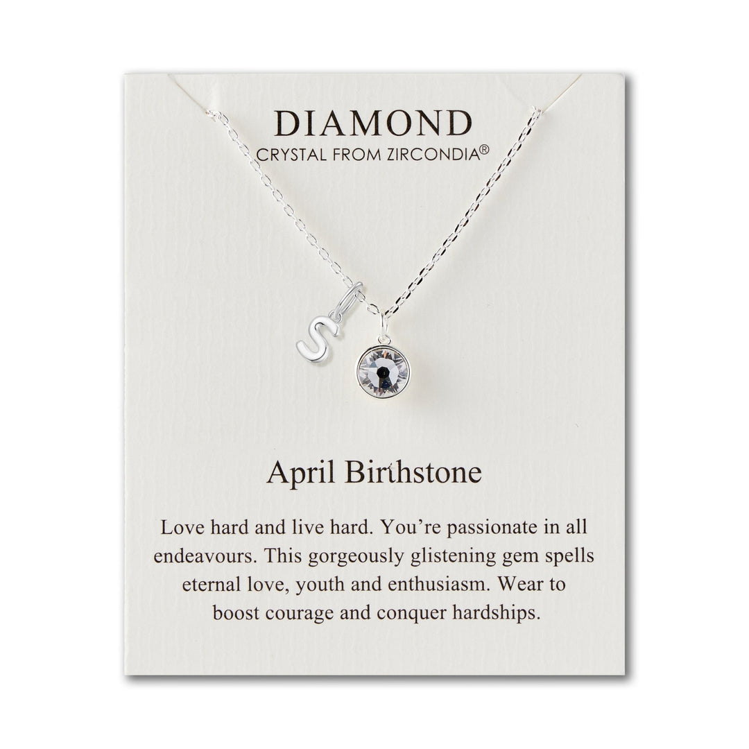 Customisable April (Diamond) Birthstone Necklace with Choice of Initial Charms (A - Z) - Philip Jones Jewellery