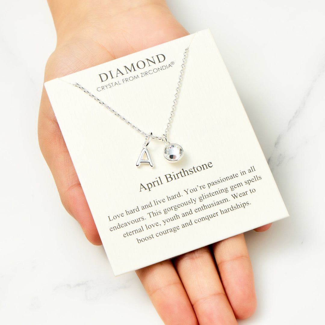 Customisable April (Diamond) Birthstone Necklace with Option of Initial Charms (A - Z) - Philip Jones Jewellery