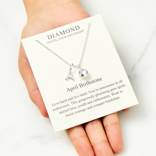 Customisable April (Diamond) Birthstone Necklace with Option of Initial Charms (A - Z) - Philip Jones Jewellery