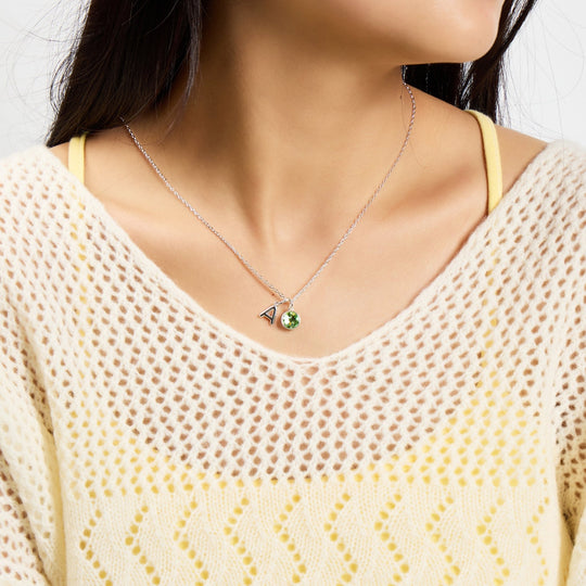 Customisable August (Peridot) Birthstone Necklace with Option of Initial Charms (A - Z) - Philip Jones Jewellery