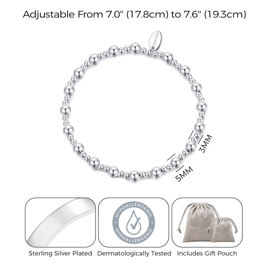 Customisable Beaded Stretch Bracelet with Option of Birthstone & Initial Charms - Philip Jones Jewellery