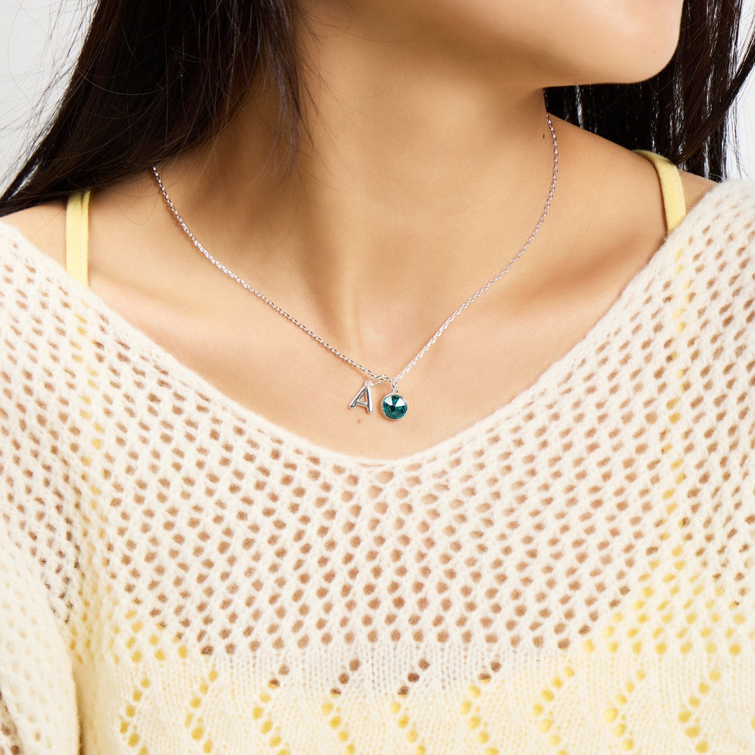 Customisable December (Blue Topaz) Birthstone Necklace with Option of Initial Charms (A - Z) - Philip Jones Jewellery