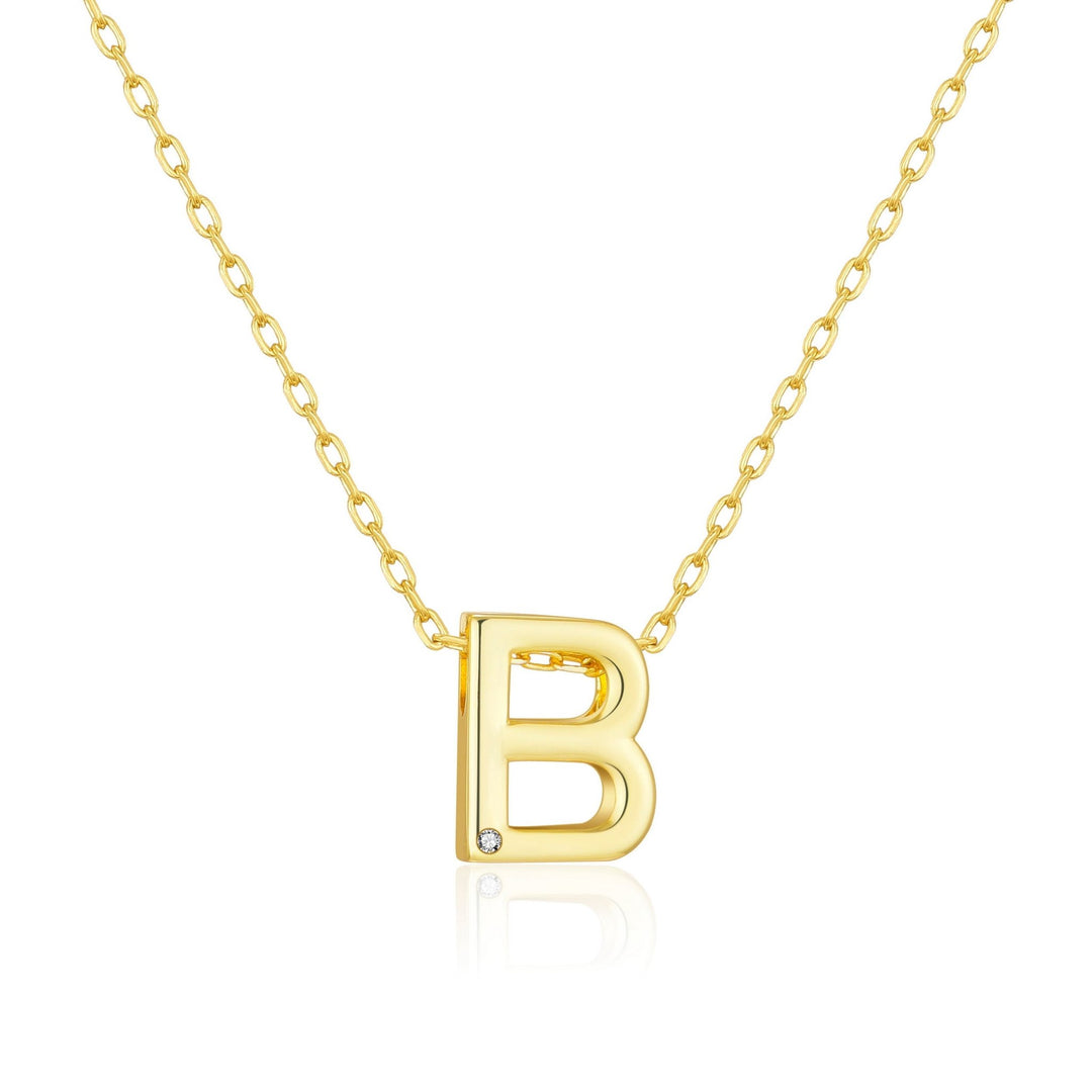 Customisable Gold Plated Initial Necklace (A - Z) with Option of Birthstone Charm - Philip Jones Jewellery