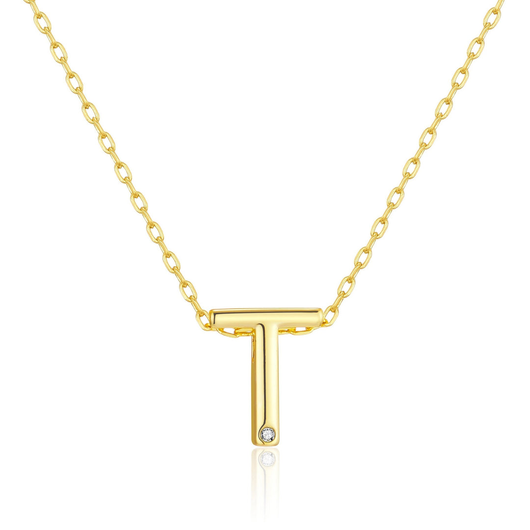 Customisable Gold Plated Initial Necklace (A - Z) with Option of Birthstone Charm - Philip Jones Jewellery