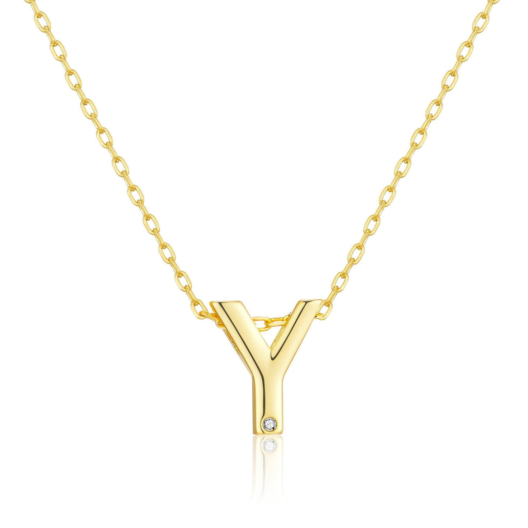 Customisable Gold Plated Initial Necklace (A - Z) with Option of Birthstone Charm - Philip Jones Jewellery