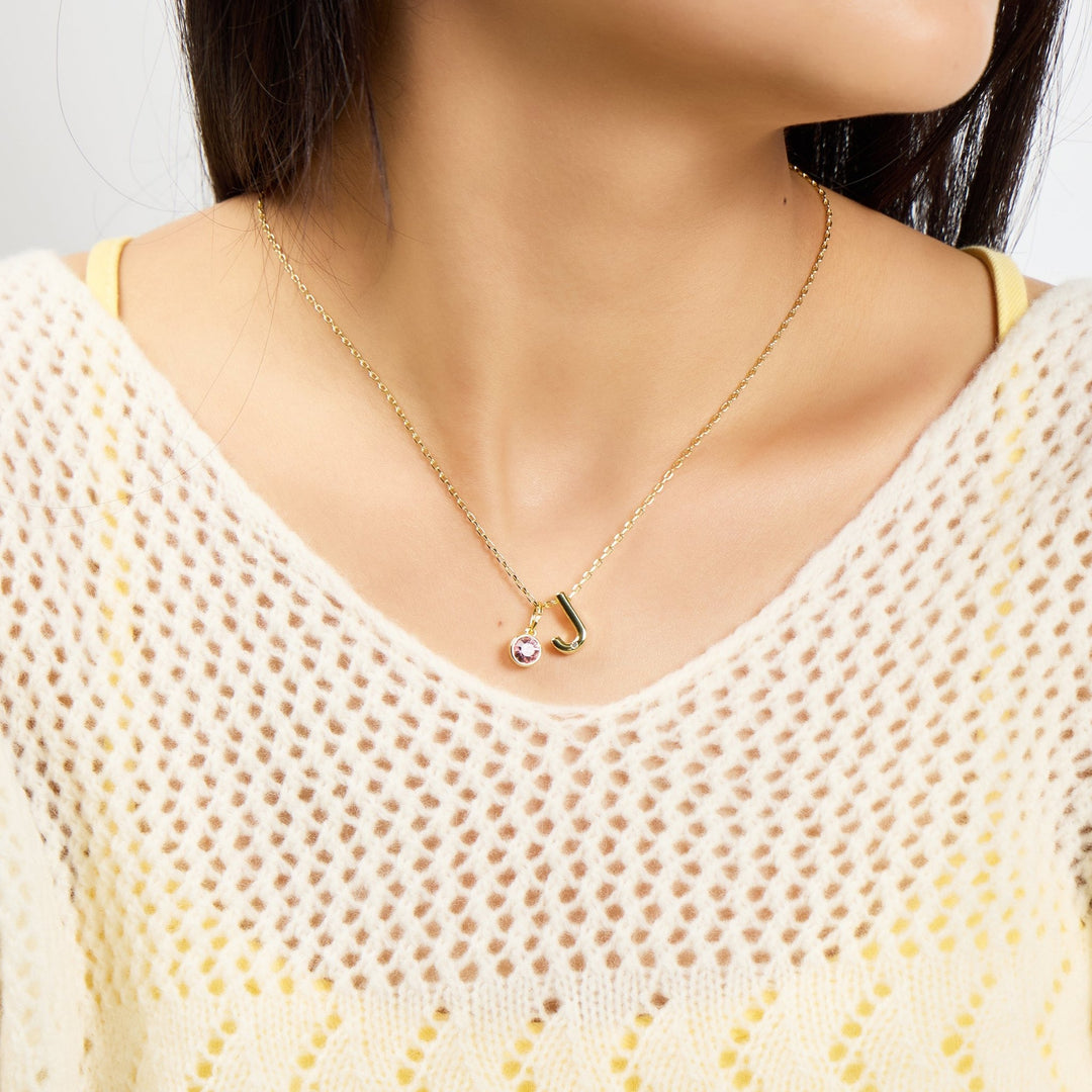 Customisable Gold Plated Initial Necklace (A - Z) with Option of Birthstone Charm - Philip Jones Jewellery