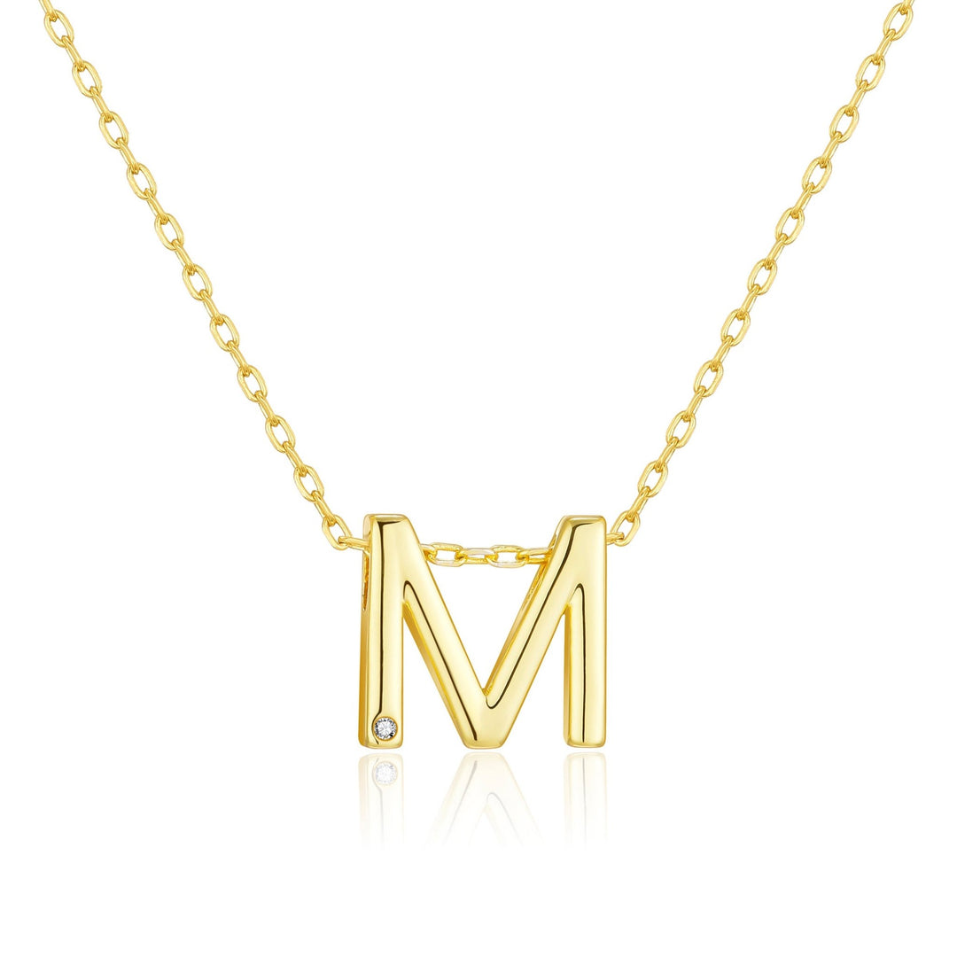 Customisable Gold Plated Initial Necklace (A - Z) with Option of Birthstone Charm - Philip Jones Jewellery
