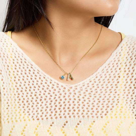 Customisable Gold Plated Initial Necklace (A - Z) with Option of Birthstone Charm - Philip Jones Jewellery