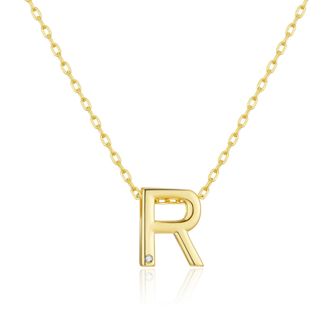 Customisable Gold Plated Initial Necklace (A - Z) with Option of Birthstone Charm - Philip Jones Jewellery