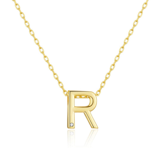 Customisable Gold Plated Initial Necklace (A - Z) with Option of Birthstone Charm - Philip Jones Jewellery