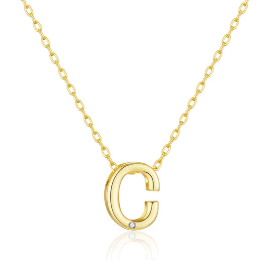 Customisable Gold Plated Initial Necklace (A - Z) with Option of Birthstone Charm - Philip Jones Jewellery