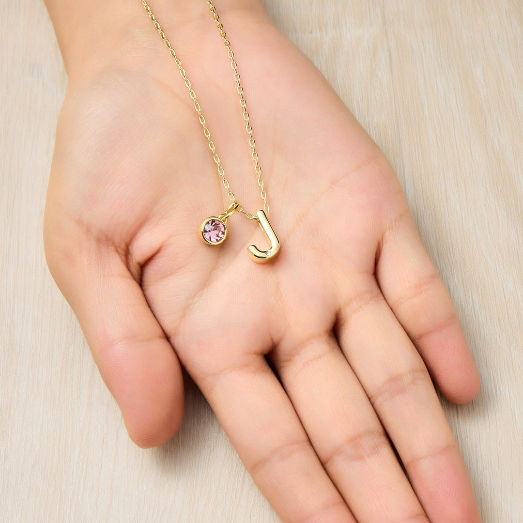 Customisable Gold Plated Initial Necklace (A - Z) with Option of Birthstone Charm - Philip Jones Jewellery