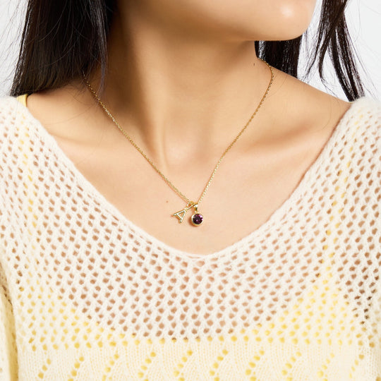 Customisable Gold Plated June (Alexandrite) Birthstone Necklace with Option of Initial Charms (A - Z) - Philip Jones Jewellery