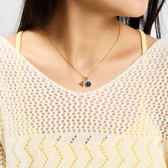 Customisable Gold Plated September (Sapphire) Birthstone Necklace with Option of Initial Charms (A - Z) - Philip Jones Jewellery