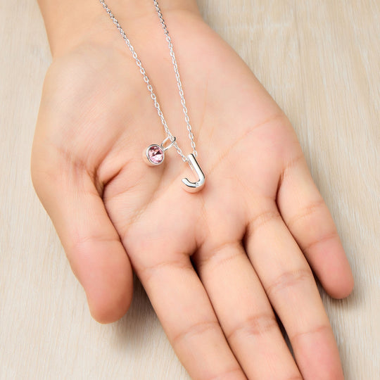 Customisable Initial Necklace (A - Z) with Option of Birthstone Charm - Philip Jones Jewellery