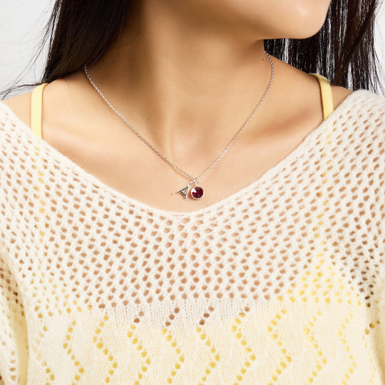 Customisable July (Ruby) Birthstone Necklace with Option of Initial Charms (A - Z) - Philip Jones Jewellery