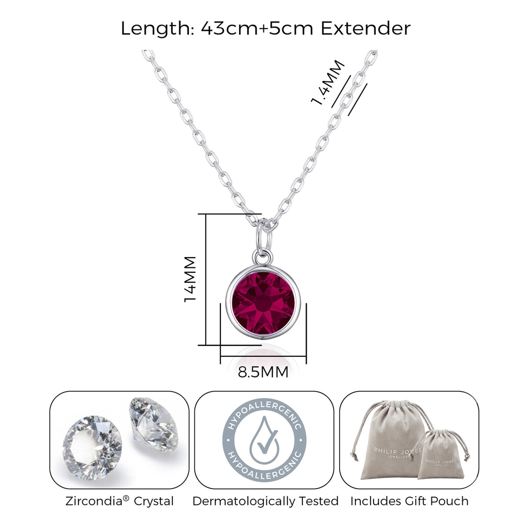 Customisable July (Ruby) Birthstone Necklace with Option of Initial Charms (A - Z) - Philip Jones Jewellery