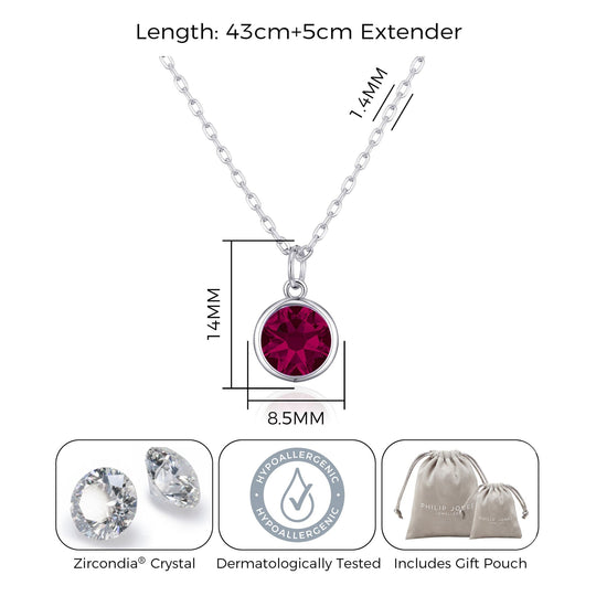 Customisable July (Ruby) Birthstone Necklace with Option of Initial Charms (A - Z) - Philip Jones Jewellery