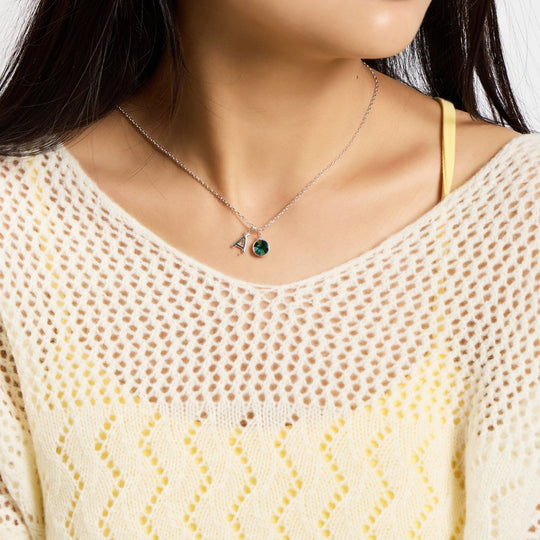 Customisable May (Emerald) Birthstone Necklace with Option of Initial Charms (A - Z) - Philip Jones Jewellery