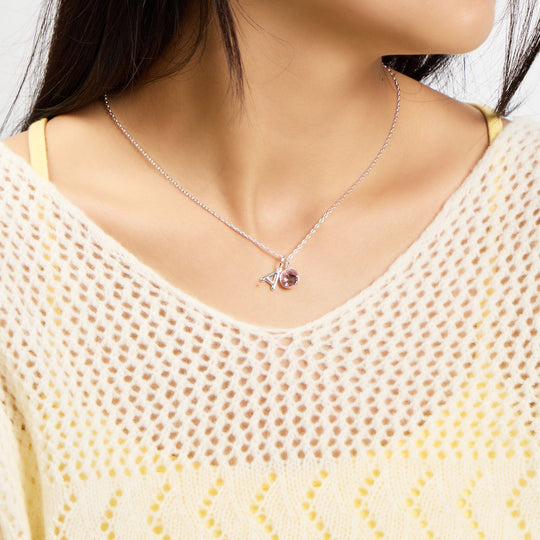 Customisable October (Tourmaline) Birthstone Necklace with Option of Initial Charms (A - Z) - Philip Jones Jewellery