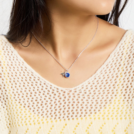 Customisable September (Sapphire) Birthstone Necklace with Option of Initial Charms (A - Z) - Philip Jones Jewellery