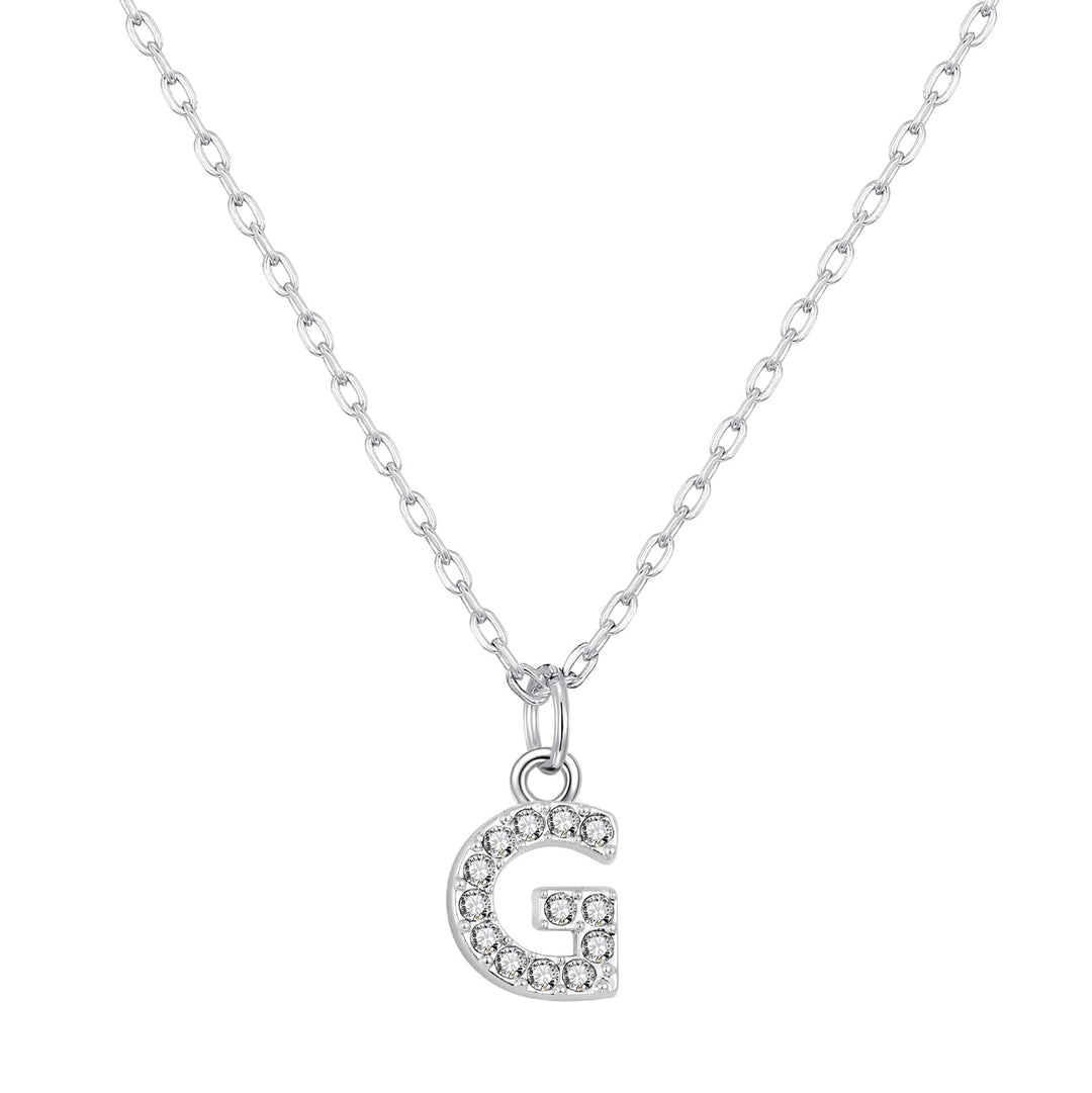 Customisable Silver Plated Pave Initial Necklace (A - Z) with Option of Birthstone Charm - Philip Jones Jewellery