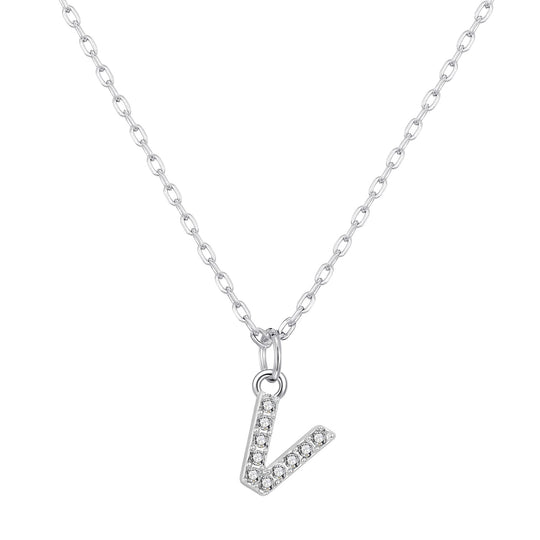 Customisable Silver Plated Pave Initial Necklace (A - Z) with Option of Birthstone Charm - Philip Jones Jewellery