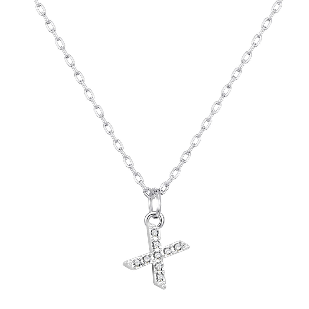 Customisable Silver Plated Pave Initial Necklace (A - Z) with Option of Birthstone Charm - Philip Jones Jewellery