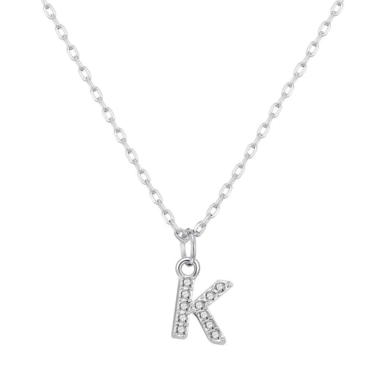Customisable Silver Plated Pave Initial Necklace (A - Z) with Option of Birthstone Charm - Philip Jones Jewellery