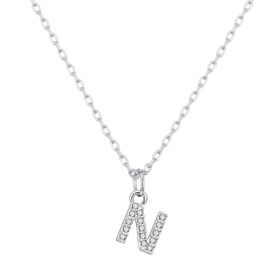 Customisable Silver Plated Pave Initial Necklace (A - Z) with Option of Birthstone Charm - Philip Jones Jewellery