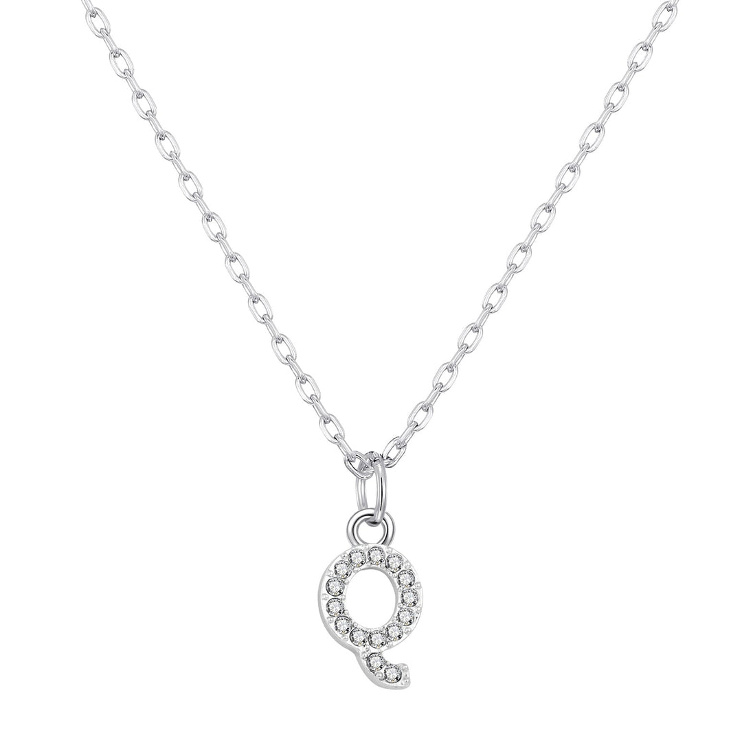 Customisable Silver Plated Pave Initial Necklace (A - Z) with Option of Birthstone Charm - Philip Jones Jewellery
