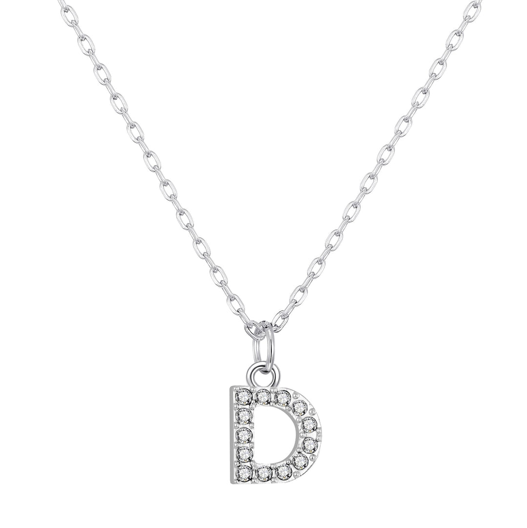 Customisable Silver Plated Pave Initial Necklace (A - Z) with Option of Birthstone Charm - Philip Jones Jewellery