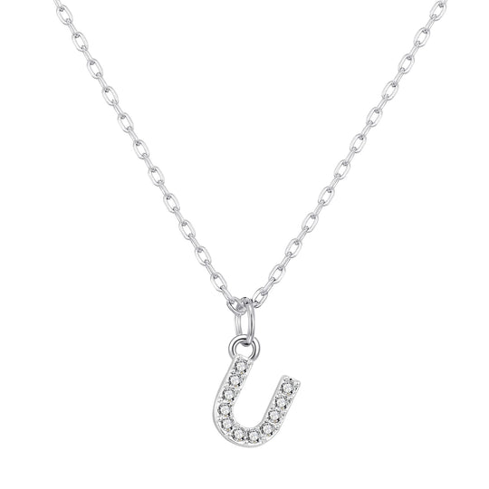Customisable Silver Plated Pave Initial Necklace (A - Z) with Option of Birthstone Charm - Philip Jones Jewellery