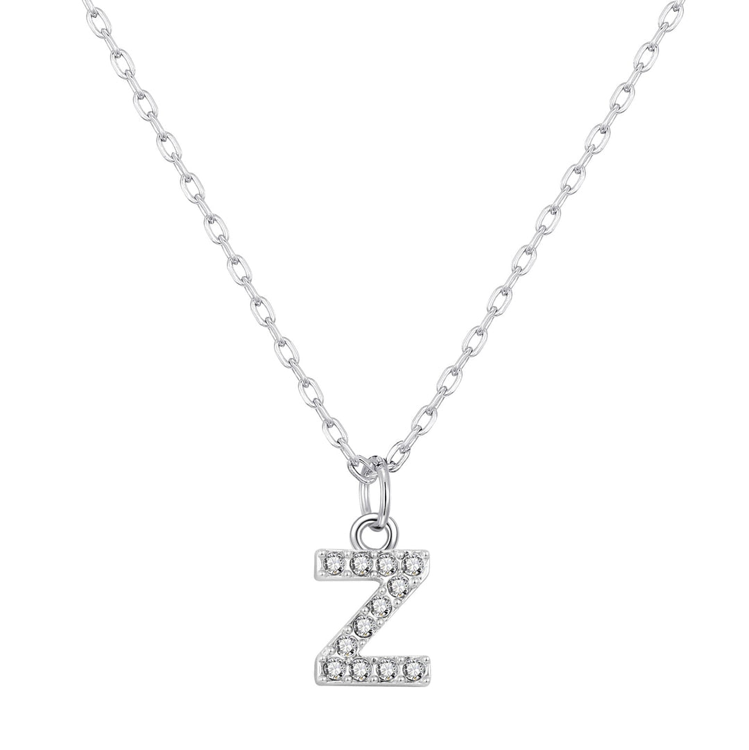 Customisable Silver Plated Pave Initial Necklace (A - Z) with Option of Birthstone Charm - Philip Jones Jewellery